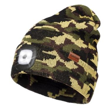 Imagem de YunTuo Gorro de LED com a luz, unissex recarregável por USB, boné de malha de inverno, presentes para homens, pai, marido, ele, Verde militar, Tamanho �nica