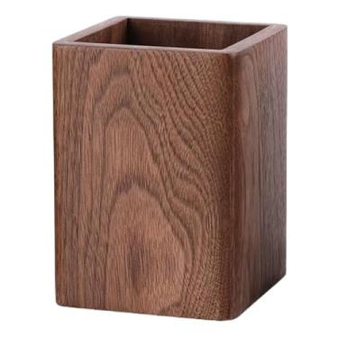 Imagem de Porta-lápis de madeira, quadrado, copo de madeira, copo de mesa, papelaria, caixa de armazenamento para casa, escola, escritório, pincel de maquiagem, 8 x 8 x 11 cm