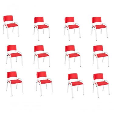 Imagem de Kit 12 Cadeiras Infantil Iso, Escola, Base Branca- Vermelho
