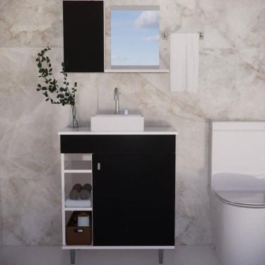 Imagem de Armário para Banheiro com Espelheira e Cuba Itália Preto/Branco