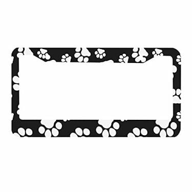 Imagem de Nicokee Moldura decorativa para placa de automóvel de alumínio, para filhotes de animais de estimação, estampa de patas de cães, capa de placa de licença automotiva para homens e mulheres