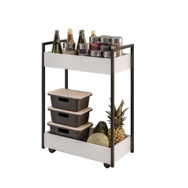 Imagem de Carrinho Gourmet Auxiliar Para Cozinha 2 Prateleiras Noah Branco/preto - D'rossi