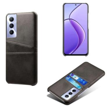 Imagem de Capas Compatível com OPPO Realme C65 4G,tampa protetora de couro falso,design de saco de cartão com 2 fendas de cartão atrás,proteção anti-impressão digital e anti-gota-Black