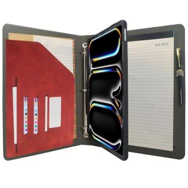Imagem de Capa organizadora para tablet com fichário de 3 anéis, pasta de arquivo com suporte removível para tablet, compatível com iPad Pro de 13 polegadas (M4), vermelho