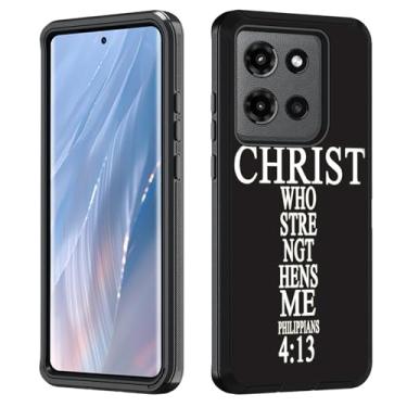 Imagem de FVAENDHIO Capa para Moto Edge 5G 2025, resistente 3 em 1, híbrida, grau militar, à prova de choque, capa protetora contra quedas para Motorola Moto Edge 5G 2025, verso bíblico cruz cristã Philippians