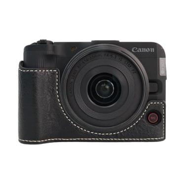 Imagem de Rieibi Capa para câmera EOS R50V, meia capa protetora de couro PU de qualidade para câmera Canon EOS R50 V, acesso à bateria inferior e compatível com flip LCD, preta