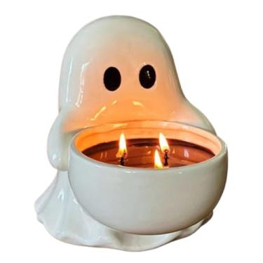 Imagem de Castiçal De Halloween,Suporte Para Vela Com Fantasma Decoracao Para Escritorio - Decoração de Halloween para Casa para Interior Prateleira Lareira Secretária Quarto Sala de Estar Casa de Campo Feriado