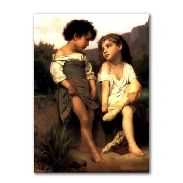 Imagem de LXURY Bouguereau.At the Edge of the Brook.Reprodução de pinturas famosas. Arte de parede em tela. Pôsteres e impressões. Imagem para decoração de casa 50 x 70 cm sem moldura