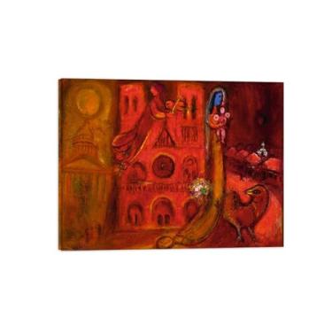 Imagem de LXURY Impressão de arte de parede em tela de moldura de madeira - Chgall Famosas reproduções de imagens em tela - Nossa Senhora - Pôster de pintura de arte para decoração de parede de escritório