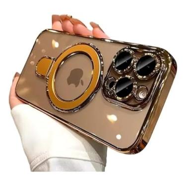 Imagem de Capa para iphone 16 pro com proteção nas lentes desert titanium suporte magnético