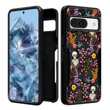 Imagem de Plakill Capa feminina para Google Pixel 8A - Capa feminina estética com design exclusivo flor de esqueleto resistente à prova de choque de grau militar para adolescentes para Google Pixel 8A