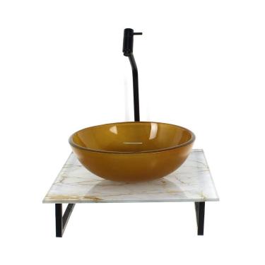 Imagem de Kit Cuba Vidro Redonda 10Mm Tampo Vidro 40Cm X 40Cm Mármore