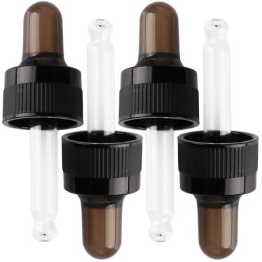 Imagem de PIPIBA Pacote com 4 tampas conta-gotas de vidro (5 ml) para garrafas de óleo essencial (pescoço 18-415) - ponta redonda, feita em Taiwan com silicone SILASTIC RBL-9200-50 para estabilidade química e