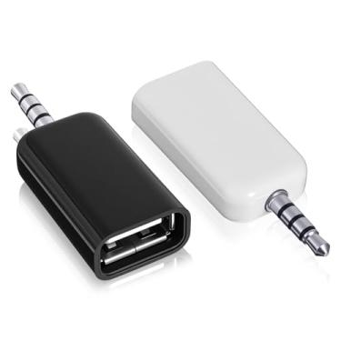 Imagem de Pacote com 2 adaptadores de áudio AUX para 3,5 mm, adaptador AUX para USB, cabo de áudio USB A fêmea macho de 3,5 mm, conector conversor de áudio para USB, pen drive, leitor de CD de carro, funciona