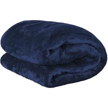 Imagem de Cobertor Manta de Microfibra Lisa Fleece, Azul Marinho, Casal 180x200cm, Super Macio, Lavável em Máquina