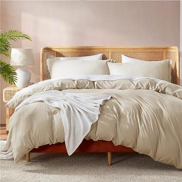 Imagem de Nestl Conjunto completo de capa de edredom com enchimento de edredom - capa de edredom bege creme 4 peças 203 x 236 cm e 2 fronhas com edredom alternativo acolchoado branco, ultra macio, todas as