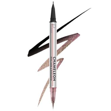 Imagem de Delineador líquido impermeável preto e multicromático, caneta delineadora de olhos para ficar o dia todo com pontas precisas para mulheres, à prova de manchas e resistente a transferências, vegana e