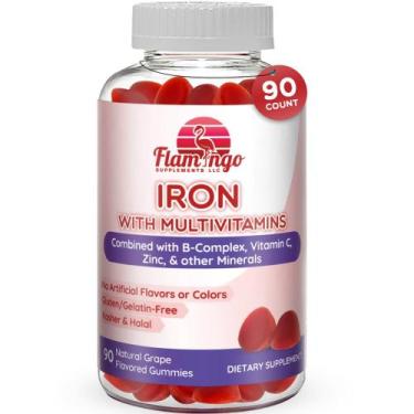 Imagem de Suplementos Iron Gummies Flamingo 20 mg com vitamina C 90 Ct - Flaming