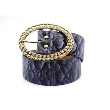 Imagem de Ciinto Feminino Couro Croco Fivela Strass 4cm Largura BOM09 - Barão do