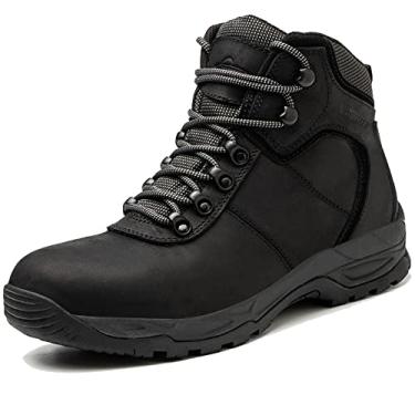 Imagem de AZXPROT Botas de caminhada à prova d'água masculinas de 15,24 cm, confortáveis, com bico macio, antiderrapante, para caminhadas, calçados de viagem ao ar livre, botas de couro para trilhas, Preto, 9