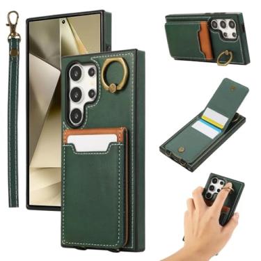 Imagem de Capa para Galaxy A55 5G com cordão curto, bolso para cartão de couro, capa tipo carteira, suporte de anel (para Galaxy A55 5G/verde)