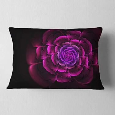 Imagem de Designart Fractal Purple Rose in Dark' Floral Throw Lombar Sala de Estar, Sofá, Almofada de Alta Qualidade + Capa de Almofada Estampada em ambos os lados 30,5 x 50,8 cm