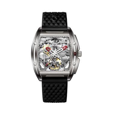 Imagem de CIGA Design Skeleton Watch Z Series Relógio de pulso mecânico automático de titânio Sapphire Tonneau analógico masculino 3ATM à prova d'água com pulseira removível de silicone e couro, presente