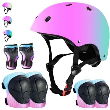 Imagem de Conjunto de capacete de bicicleta infantil ajustável para crianças, meninos, meninas e adolescentes de 3 a 8 anos inclui cotovelo, joelho, protetor de pulso conjunto de proteção de capacete infantil