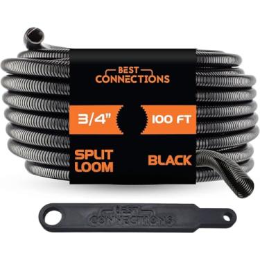 Imagem de BEST CONNECTIONS Tubo flexível flexível de 0,9 cm x 30,5 m com ferramenta de instalação - Mangas de cabo de proteção para fios elétricos domésticos automotivos, conduíte resistente a químicos, preto
