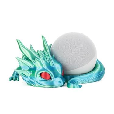 Imagem de Costume Wizard Suporte Dragon para Echo Dot 4ª/5ª geração, alto-falantes de mesa Dragon Amazon Echo impressos em 3D, suporte para Echo Dot 5ª geração Echo Dot 4ª geração, feito nos EUA (azul verde)