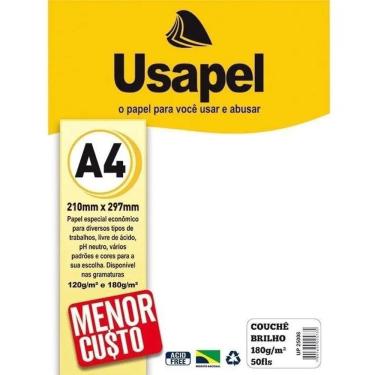 Imagem de 2X Papel Couchê Brilho Usapel A4 180G Branco - Pt Com 50