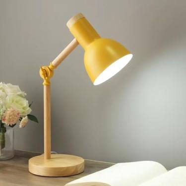 Imagem de Luminária de Mesa Retrátil com Base de Madeira | Design Moderno, Ajustável e Compacto – Ideal para Escritório e Estudo (Amarelo)