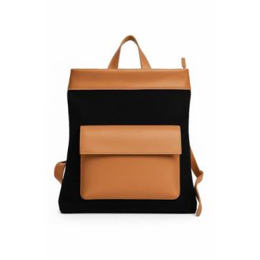 Imagem de Mochila Feminina de Lona e Couro Pati Zup - Zup Bags, Preto