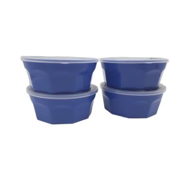 Imagem de 4 potes oitavados com tampa marmita sobremesa 700 ml azul