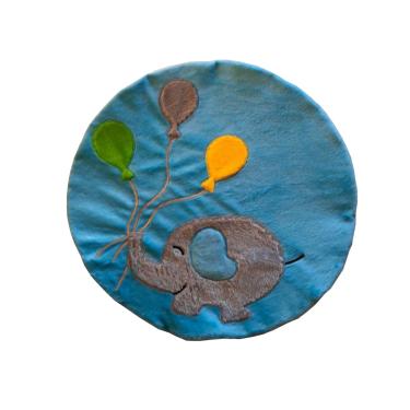 Imagem de Tapete Pelúcia Elefante 90cm x 90cm Redondo Decorativo Quarto Infantil Base Emborrachado - Azul Turquesa