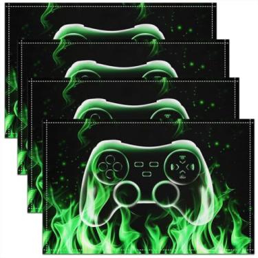 Imagem de Jogo americano de videogame, conjunto de 4 tapetes de mesa verde neon, gamepad 3D para cozinha, mesa de jantar, decoração moderna de mesa de jantar, 46 x 30 cm