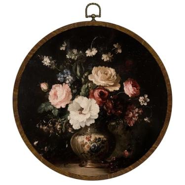 Imagem de KLYTINK Decoração de parede redonda de corvo gótico emoldurado 25 x 25 cm, arte de parede em tela vintage de corvo escuro, decoração de parede estética para decoração de porta de quarto e sala de