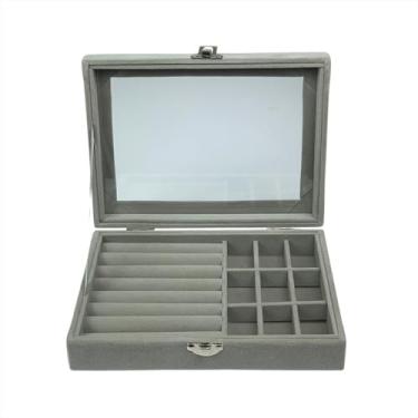 Imagem de Porta Joias Veludo MDF Caixa Organizadoras Joias Colar Aneis Pulseiras Expositor