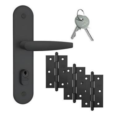 Imagem de Kit Fechadura Porta 804/33 Preto Fosco 40mm 3 Dobradiças - Stam