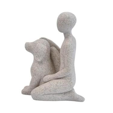 Imagem de Baoblaze Estátua de homem com cachorro, enfeite de prateleira, escultura de vínculo emocional, acessórios, presente memorial, 10x6,5x13,3 cm, decoração, Cinza Claro