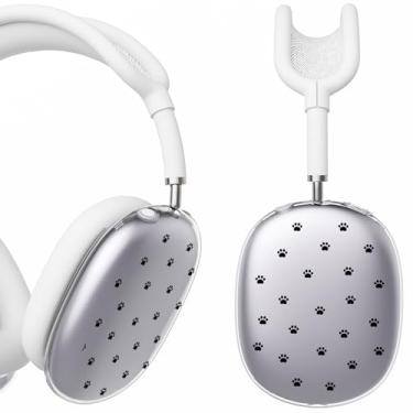 Imagem de BlHMCASE Capa de fone de ouvido para AirPods Max, capas fofas com estampa de pata Kawaii, capa de silicone branca para fones de ouvido para Apple AirPods Max