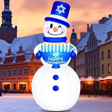 Imagem de Danxilu Infláveis De Hanukkah 6 Pés Para Áreas Externas, Boneco Neve Segurando Menorá, Leds Embutidos E Estacas Amarração, Decoração Inflável Quintal, Festa Fim Ano, Pátio Interno, Gramado