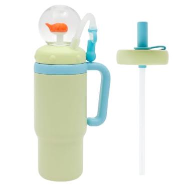 Imagem de Garrafa de água isolada de 710 ml, esguicho de baleia com tampas e canudos, linda garrafa de água de esguicho de baleia à prova de vazamento para crianças, adolescentes e adultos (verde, sem padrão)