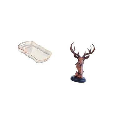 Imagem de Fenteer Bandeja de Resina Elegante com Enfeite de Cabeça de Veado para Banheiro, Cozinha, Café E Mesa de Cabeceira, Armazenamento Decorativo E Exibição
