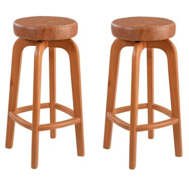 Imagem de Conjunto 2 Banqueta Bar Em Madeira Maciça Amêndoa