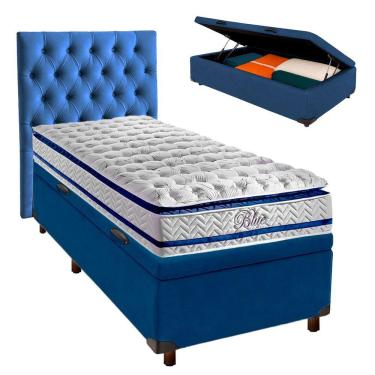 Imagem de Kit Cabeceira + Cama Box Bau + Colchão Solteiro Molas Ensacadas Blue Paropas