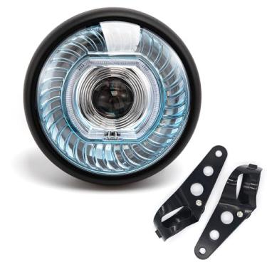 Imagem de BENEALL Farol redondo de motocicleta de 19,4 cm com montagem de suportes de montagem, farol frontal de LED para Cafe Racer E-Bike Chopper Bobber (estilo B)