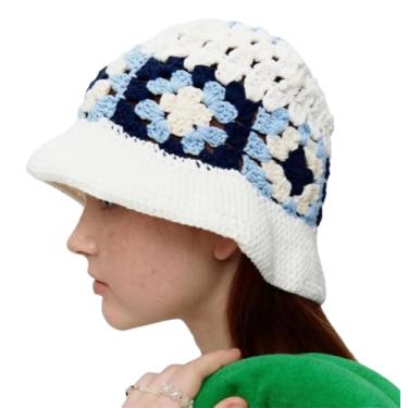 Imagem de Chapéus de sol femininos Panamá chapéu de algodão sólido boné de sol dobrável chapéu de crochê oco tricô multicolorido chapéu balde branco 54-58 cm