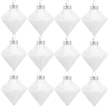 Imagem de PRETYZOOM 12 peças de enfeites de Natal de plástico transparente, bolas preenchíveis em forma de diamante para decoração de árvore de férias faça-você-mesmo, bolas transparentes leves para pendurar em