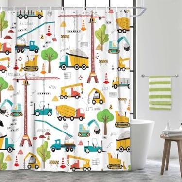 Imagem de Cortina de chuveiro para escavadeira, trator maquinário, caminhões, cortina de banheiro temática, veículo de construção, cortinas de banheiro para quarto de crianças, quarto de adolescentes, quarto de
